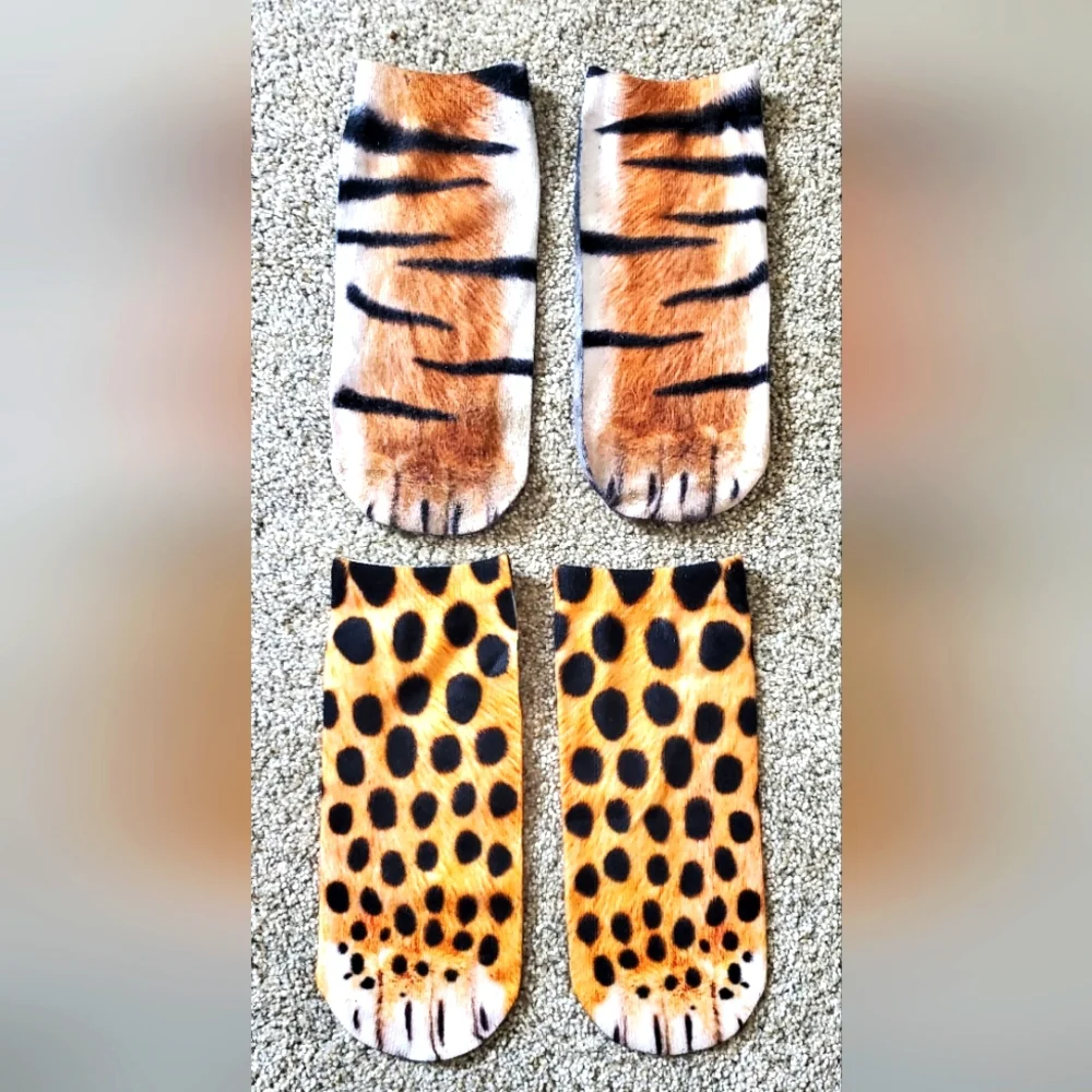 3D Animal Tigar print realistic socks, OS, (2 PAIR)